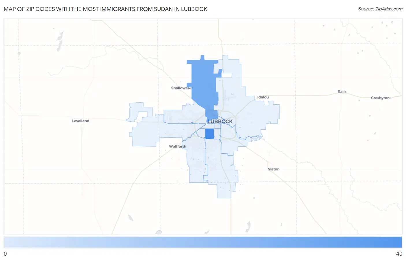 Zip Codes with the Most Immigrants from Sudan in Lubbock Map
