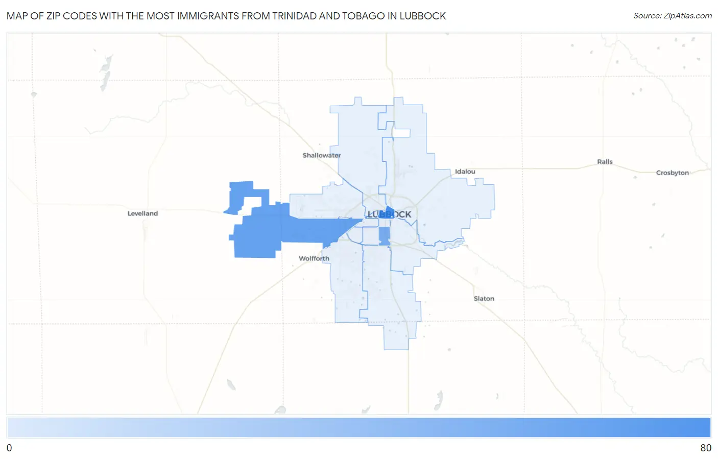 Zip Codes with the Most Immigrants from Trinidad and Tobago in Lubbock Map