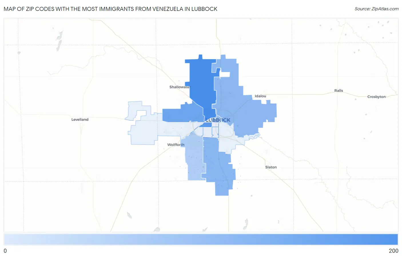 Zip Codes with the Most Immigrants from Venezuela in Lubbock Map