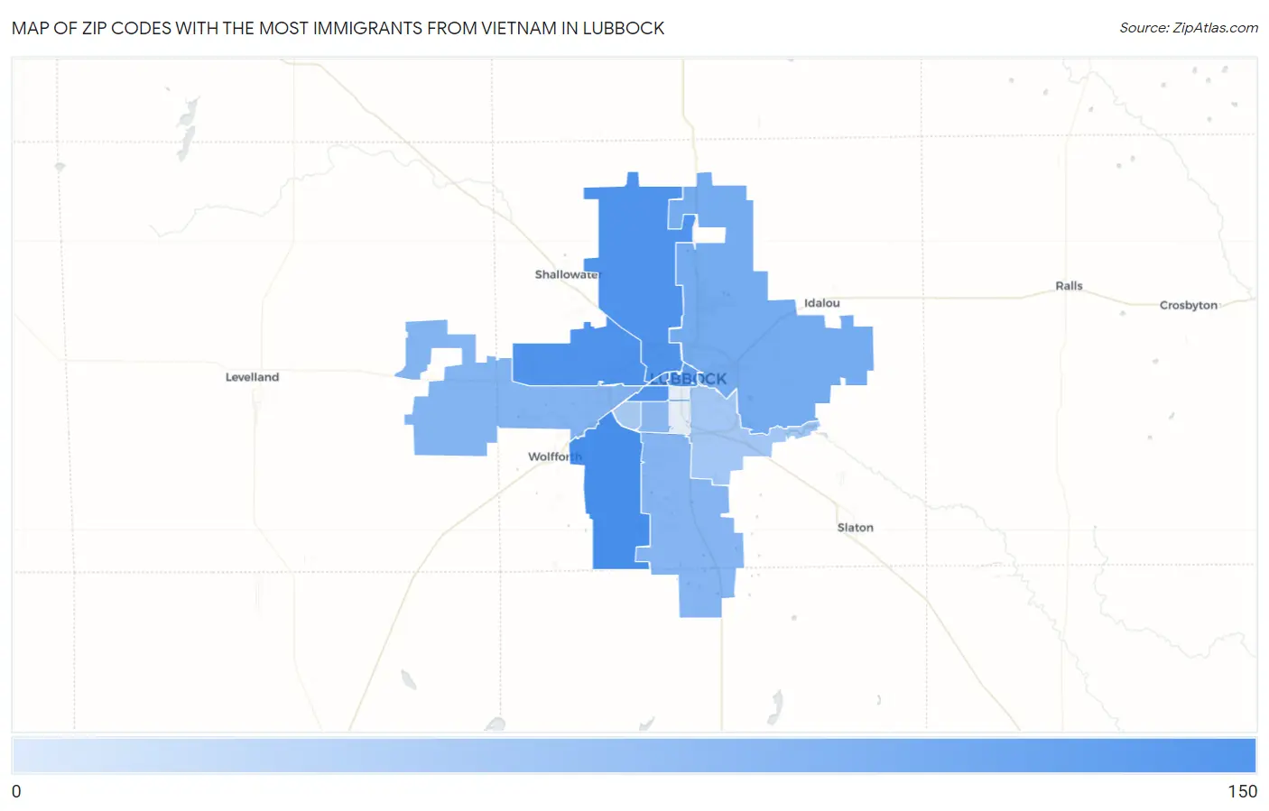 Zip Codes with the Most Immigrants from Vietnam in Lubbock Map