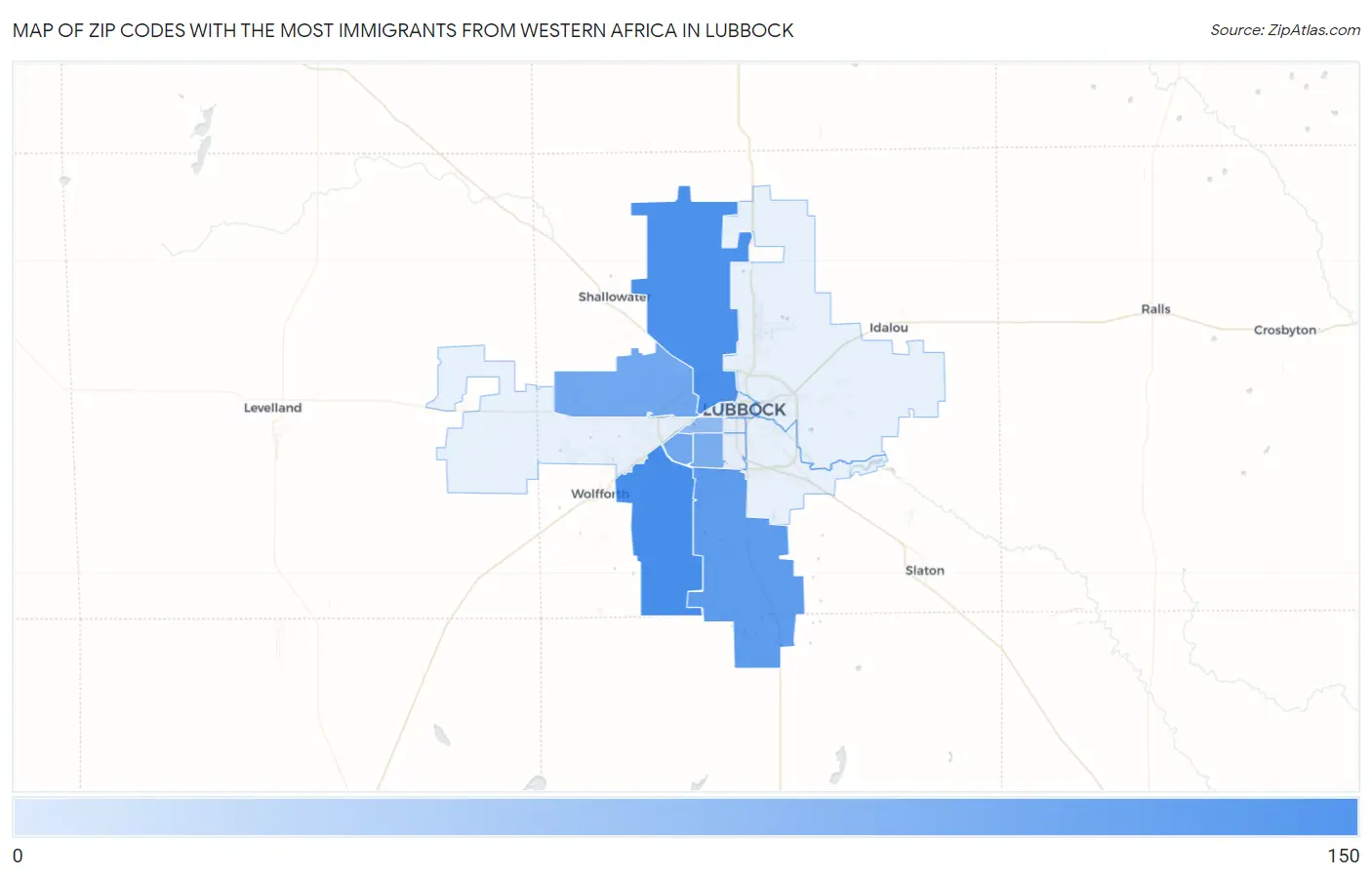 Zip Codes with the Most Immigrants from Western Africa in Lubbock Map