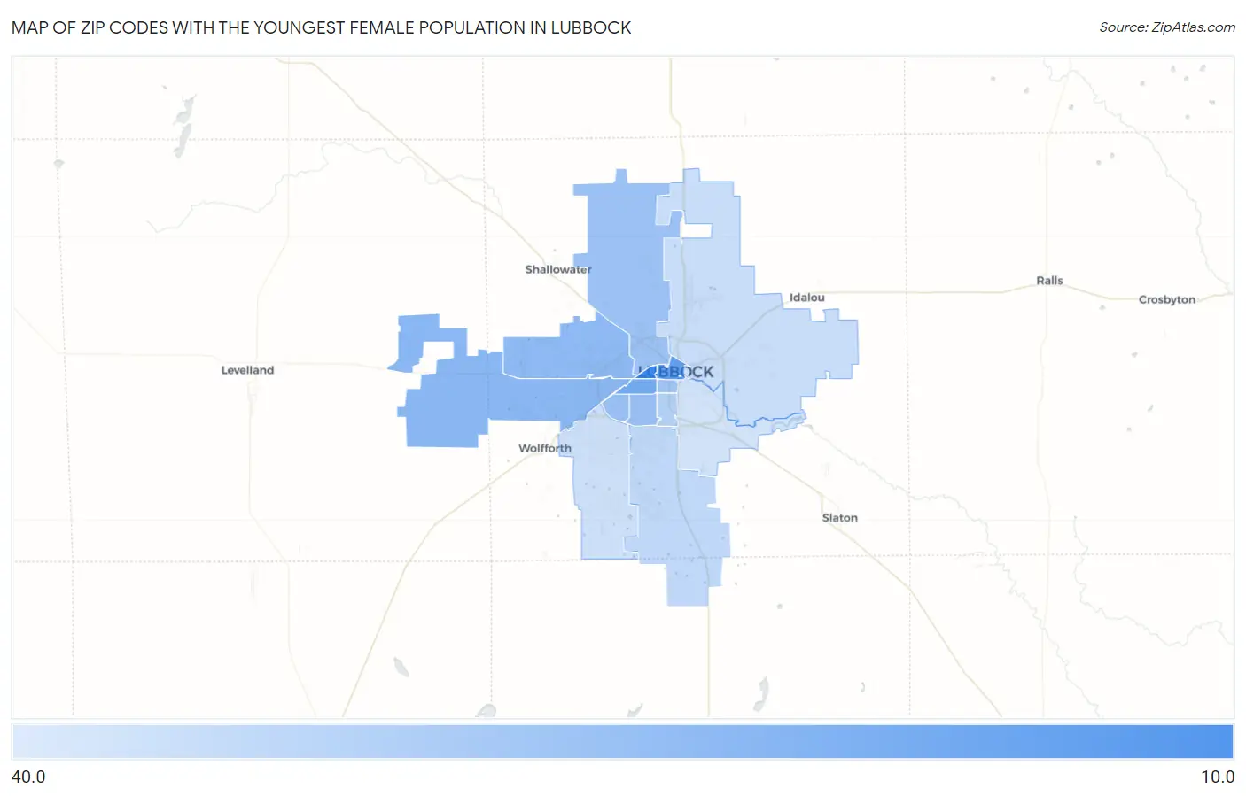 Zip Codes with the Youngest Female Population in Lubbock Map