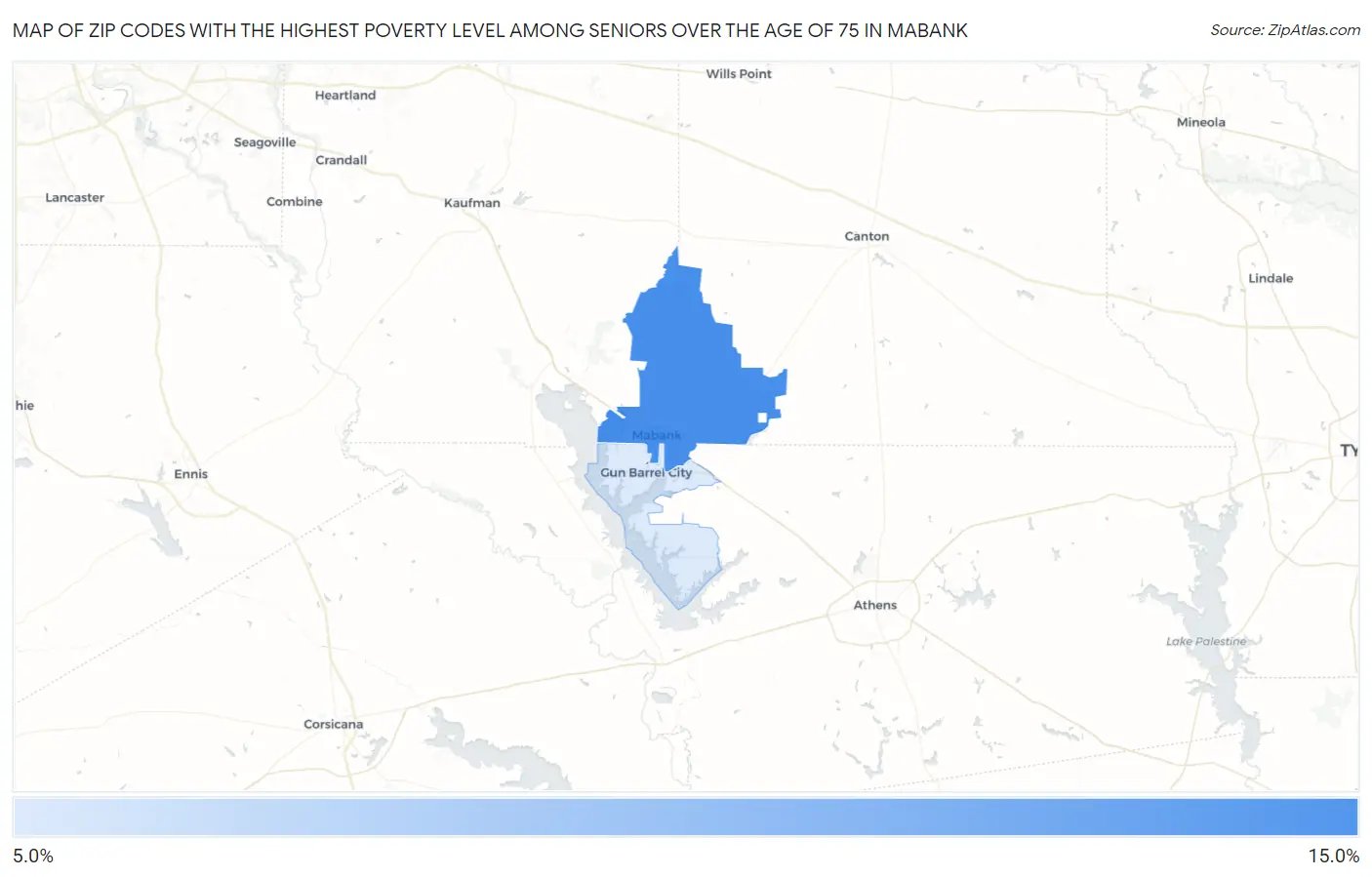 Zip Codes with the Highest Poverty Level Among Seniors Over the Age of 75 in Mabank Map