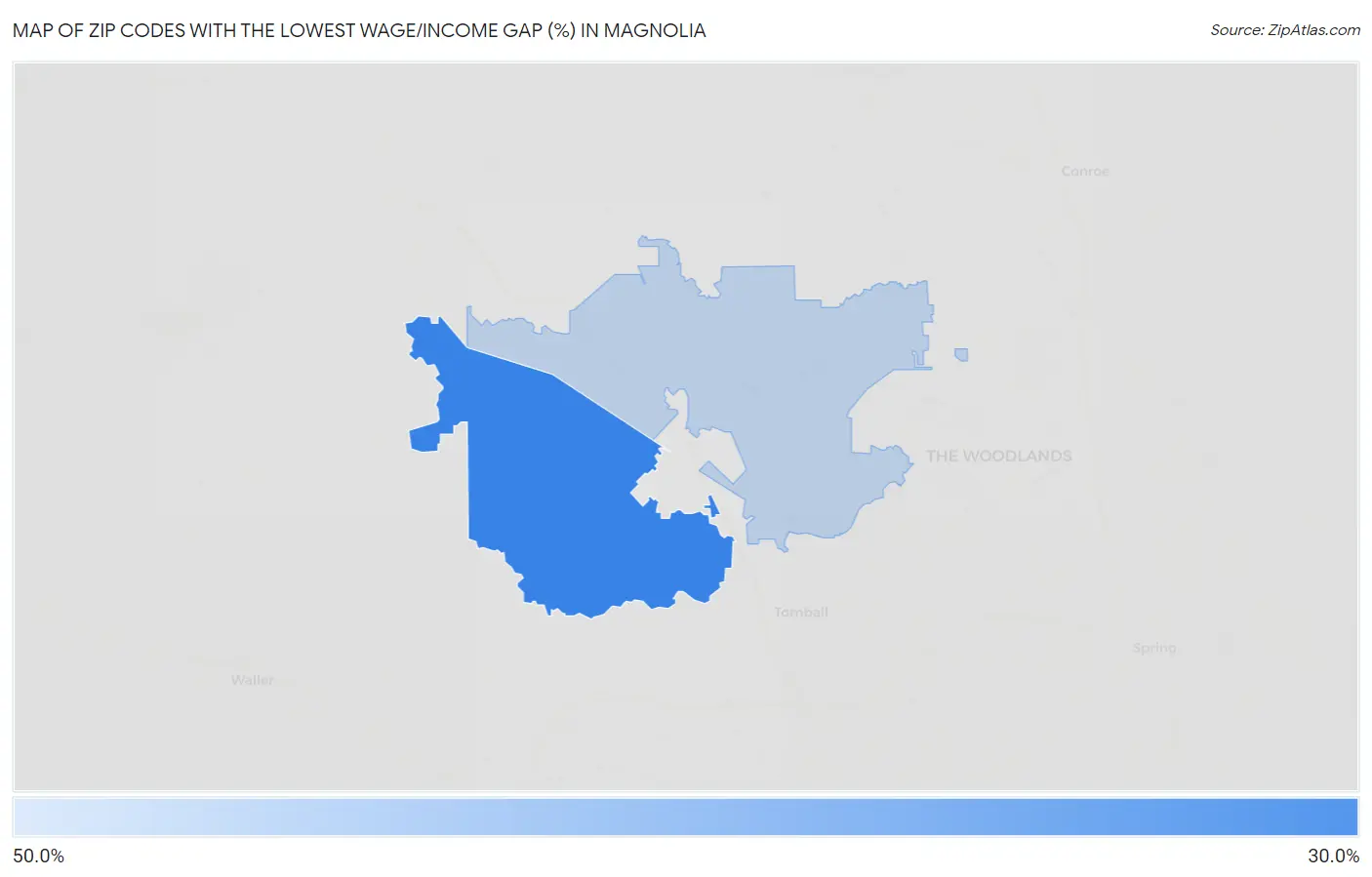 Zip Codes with the Lowest Wage/Income Gap (%) in Magnolia Map