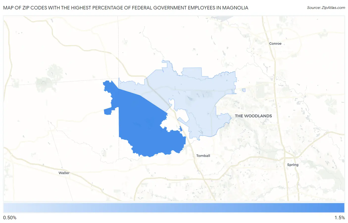 Zip Codes with the Highest Percentage of Federal Government Employees in Magnolia Map