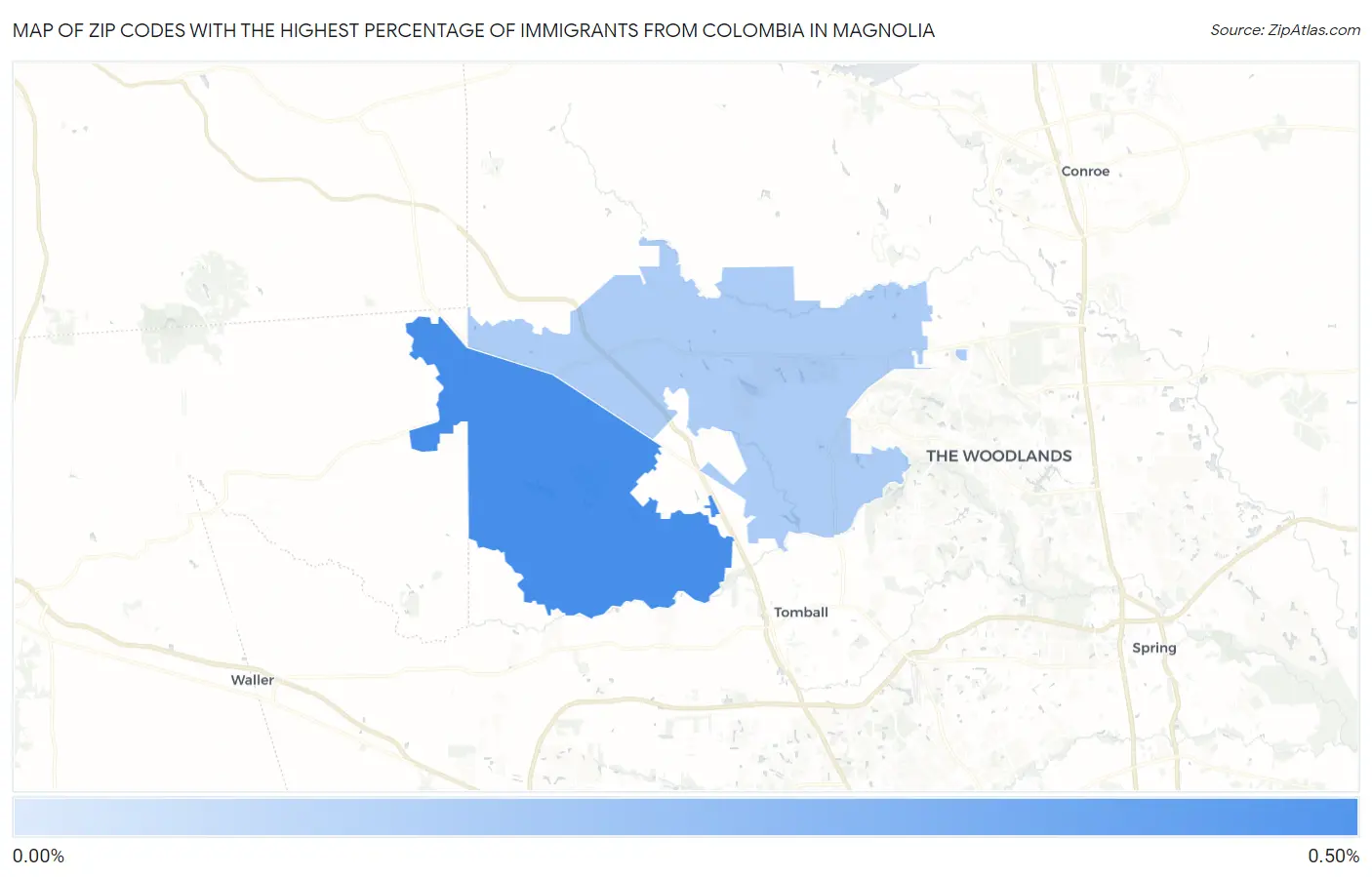 Zip Codes with the Highest Percentage of Immigrants from Colombia in Magnolia Map