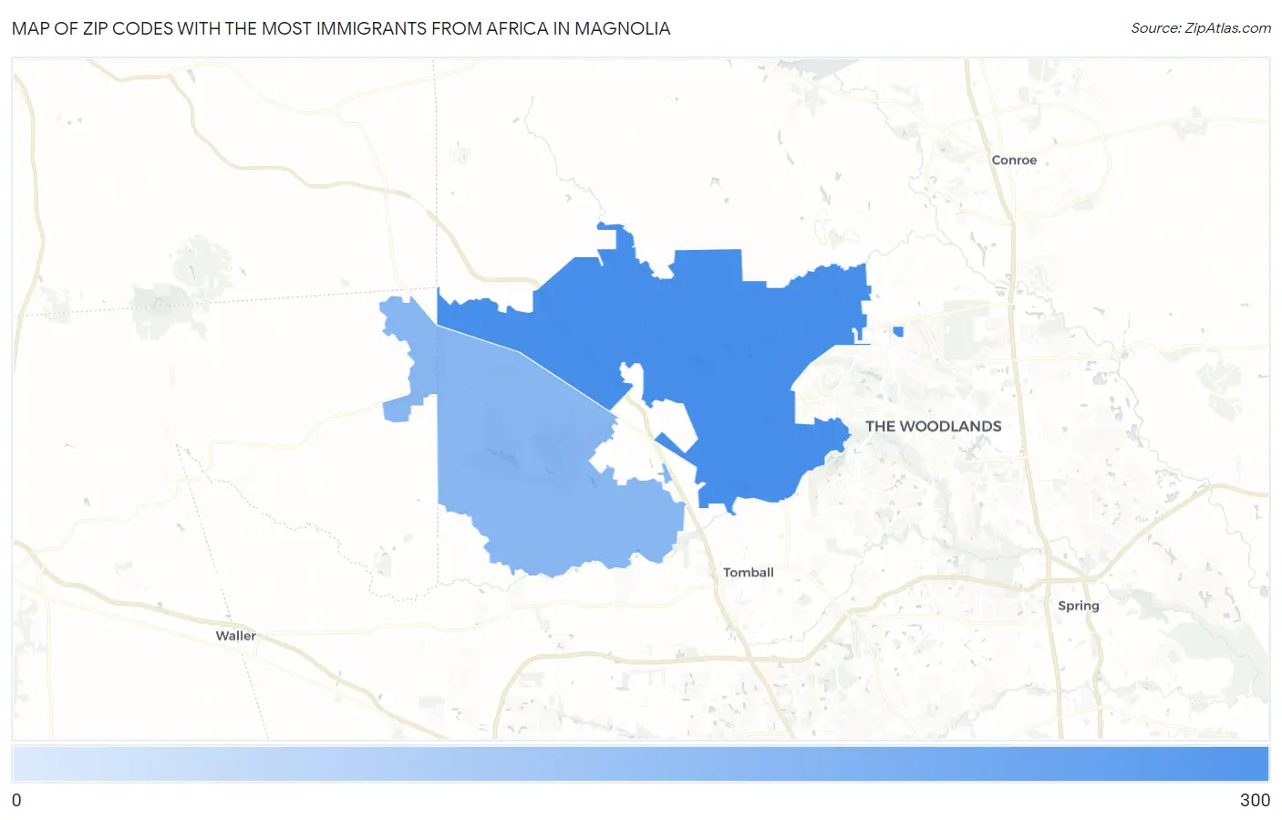 Zip Codes with the Most Immigrants from Africa in Magnolia Map