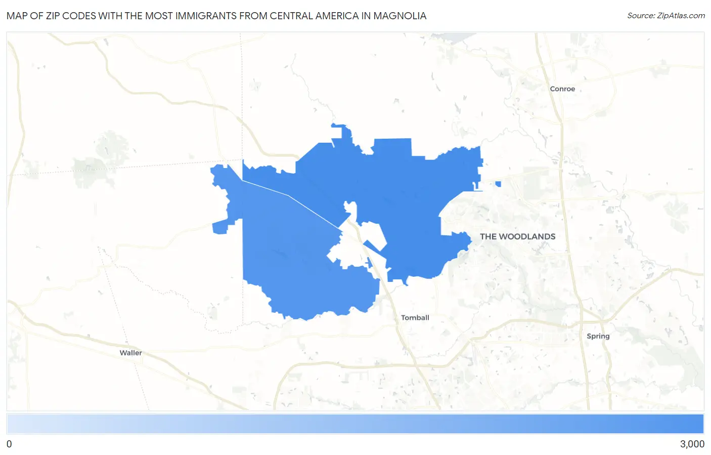 Zip Codes with the Most Immigrants from Central America in Magnolia Map