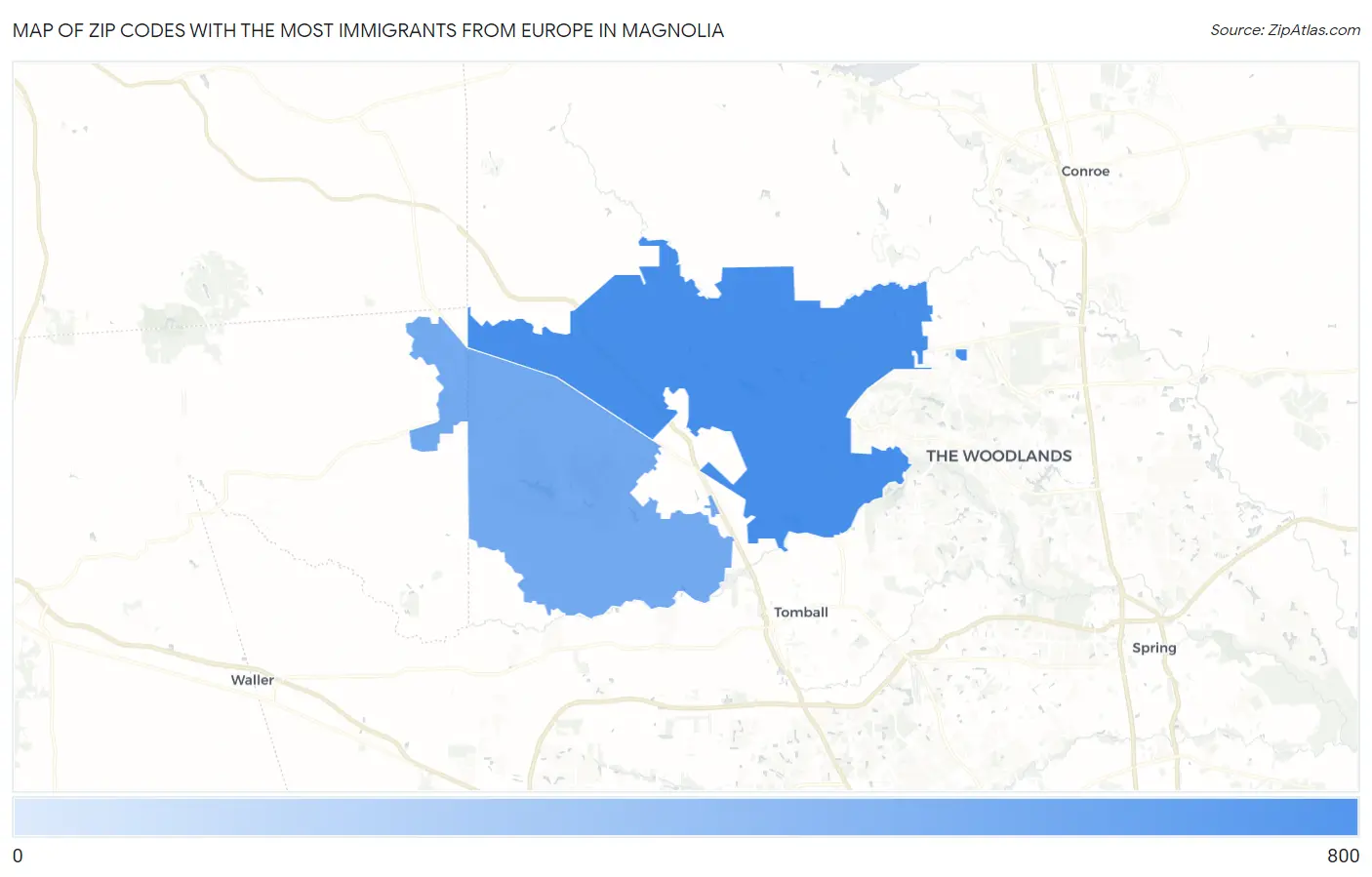 Zip Codes with the Most Immigrants from Europe in Magnolia Map