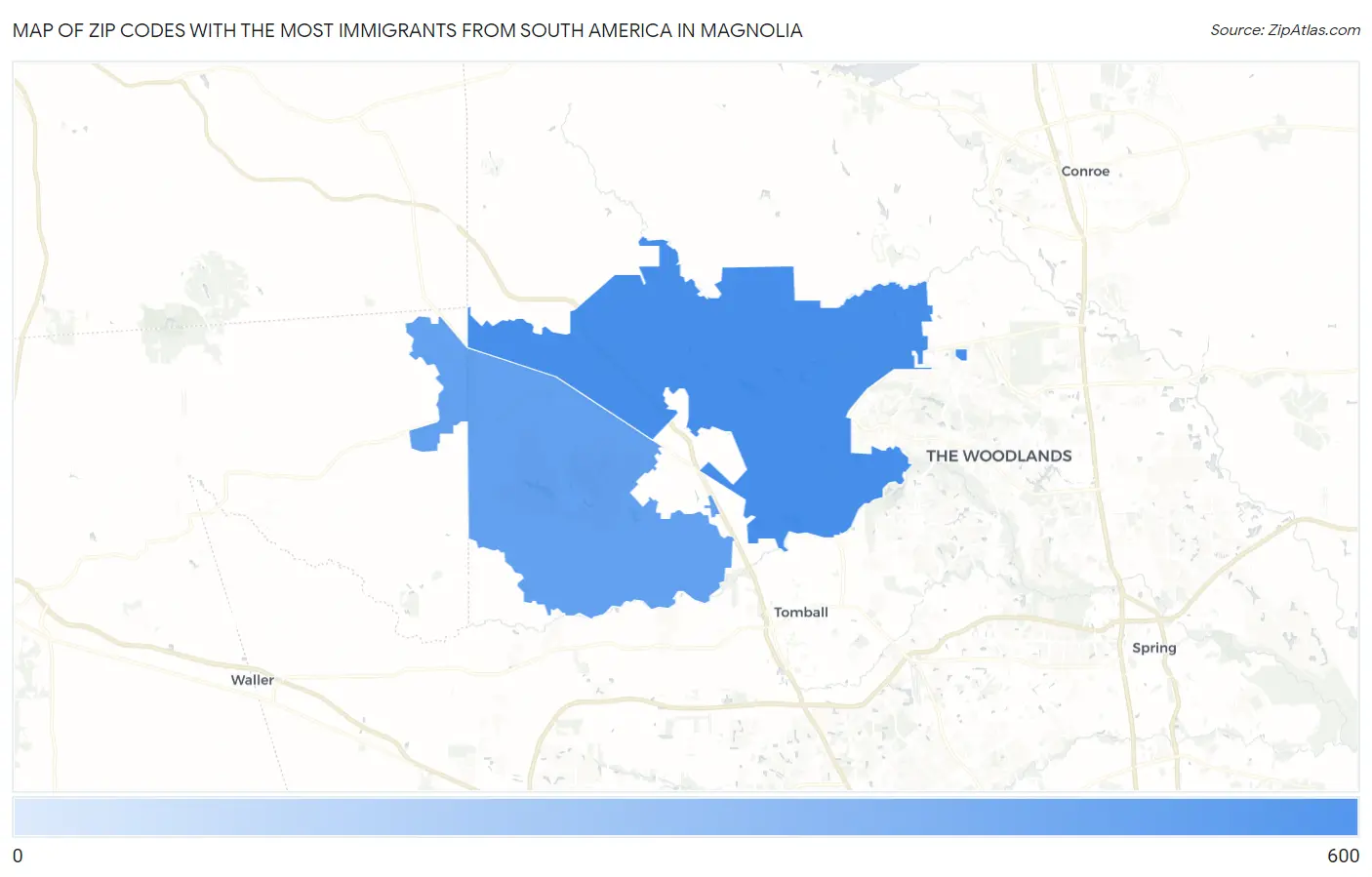 Zip Codes with the Most Immigrants from South America in Magnolia Map