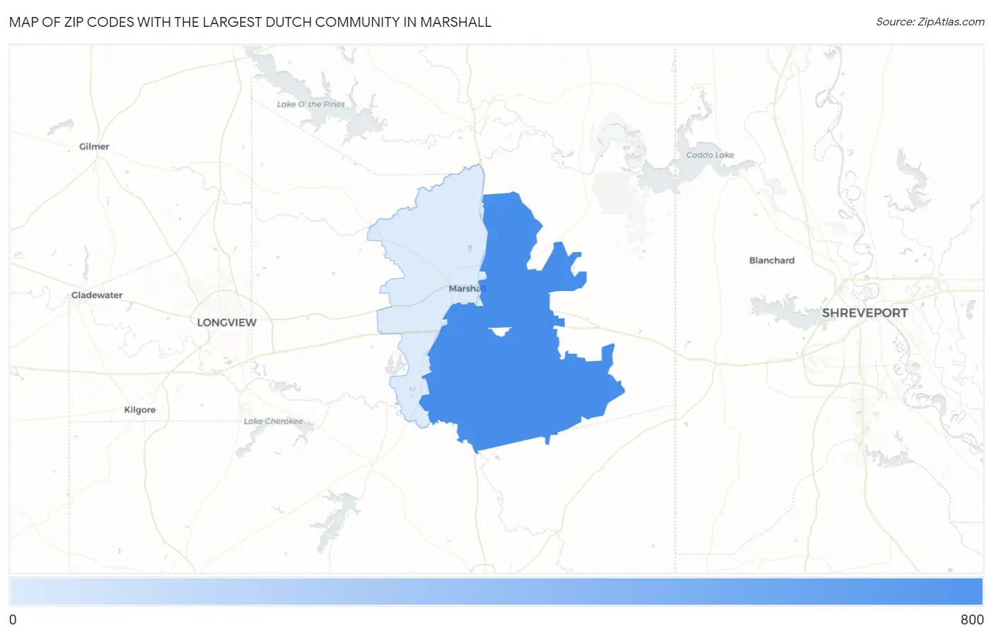 Zip Codes with the Largest Dutch Community in Marshall Map