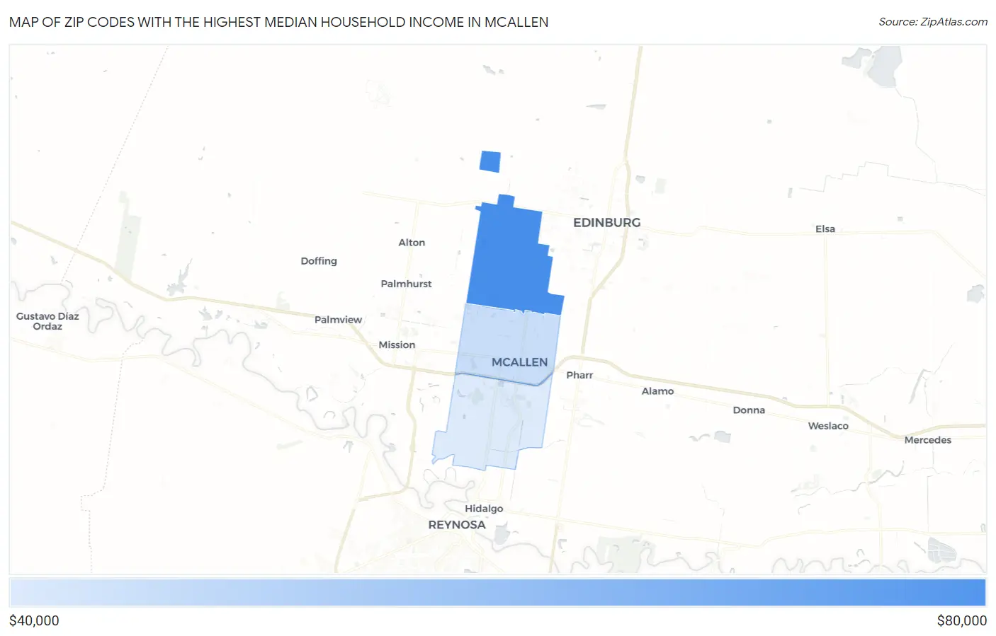 Zip Codes with the Highest Median Household Income in Mcallen Map
