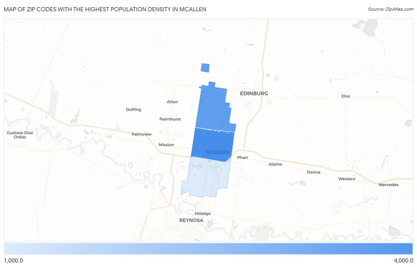 Zip Codes with the Highest Population Density in Mcallen Map