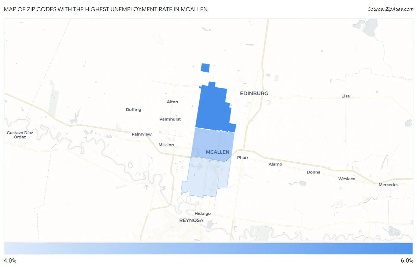 Zip Codes with the Highest Unemployment Rate in Mcallen Map