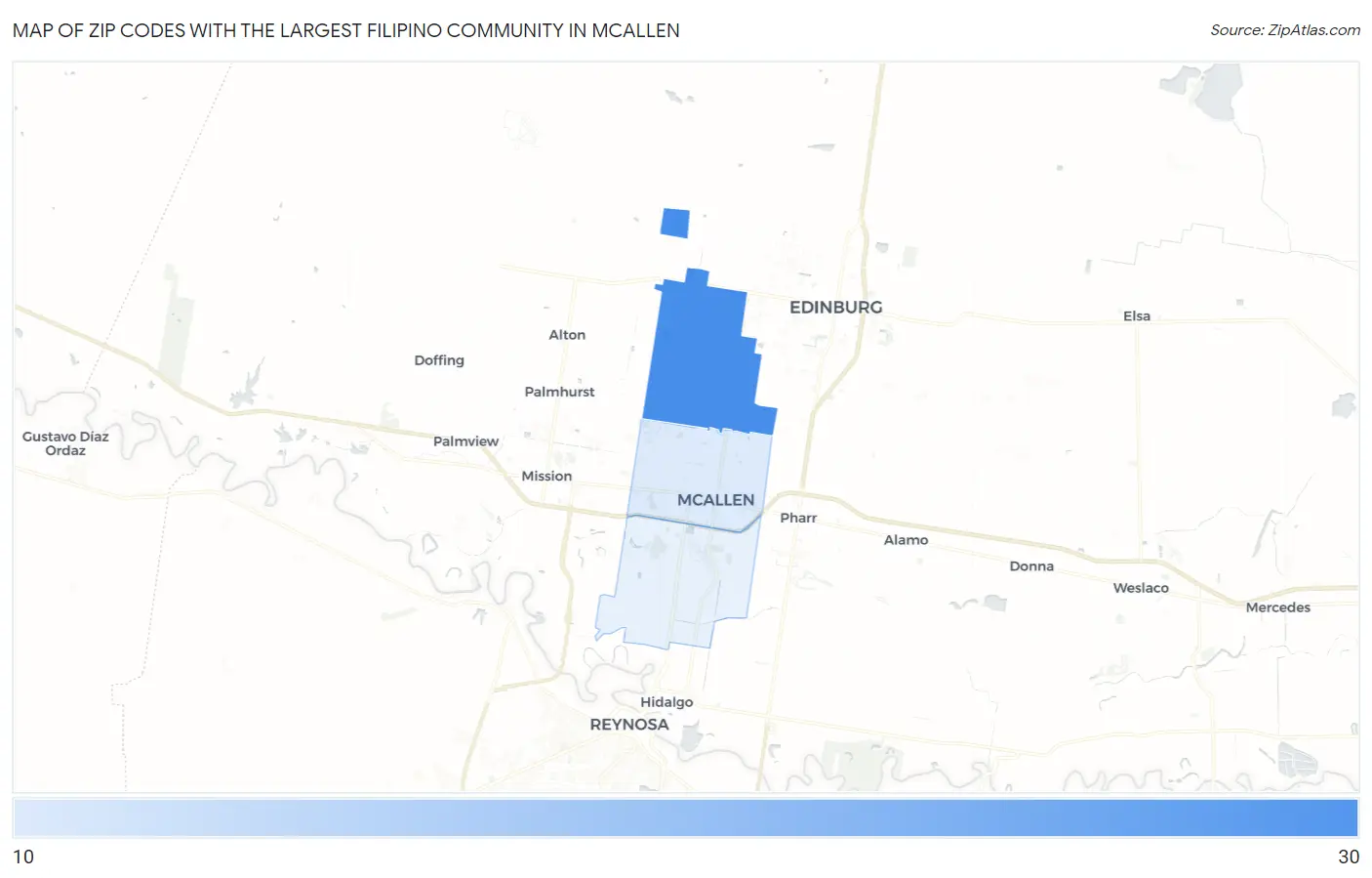 Zip Codes with the Largest Filipino Community in Mcallen Map