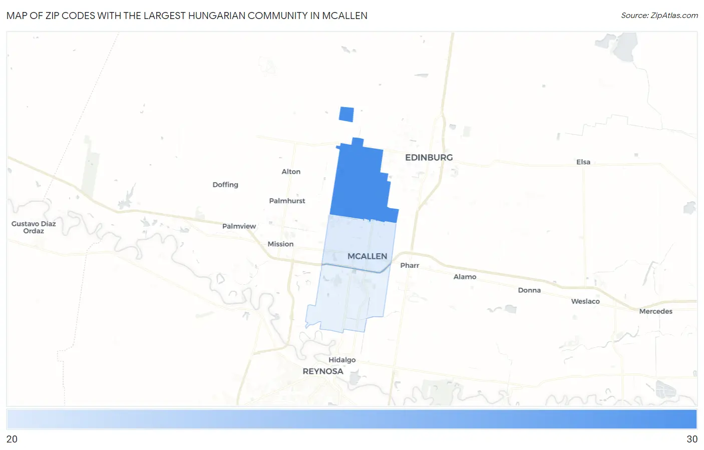 Zip Codes with the Largest Hungarian Community in Mcallen Map