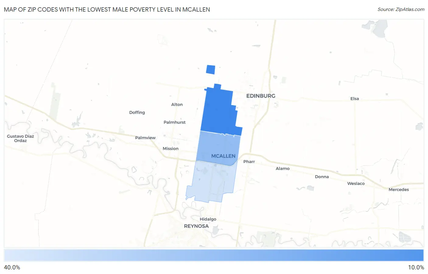 Zip Codes with the Lowest Male Poverty Level in Mcallen Map