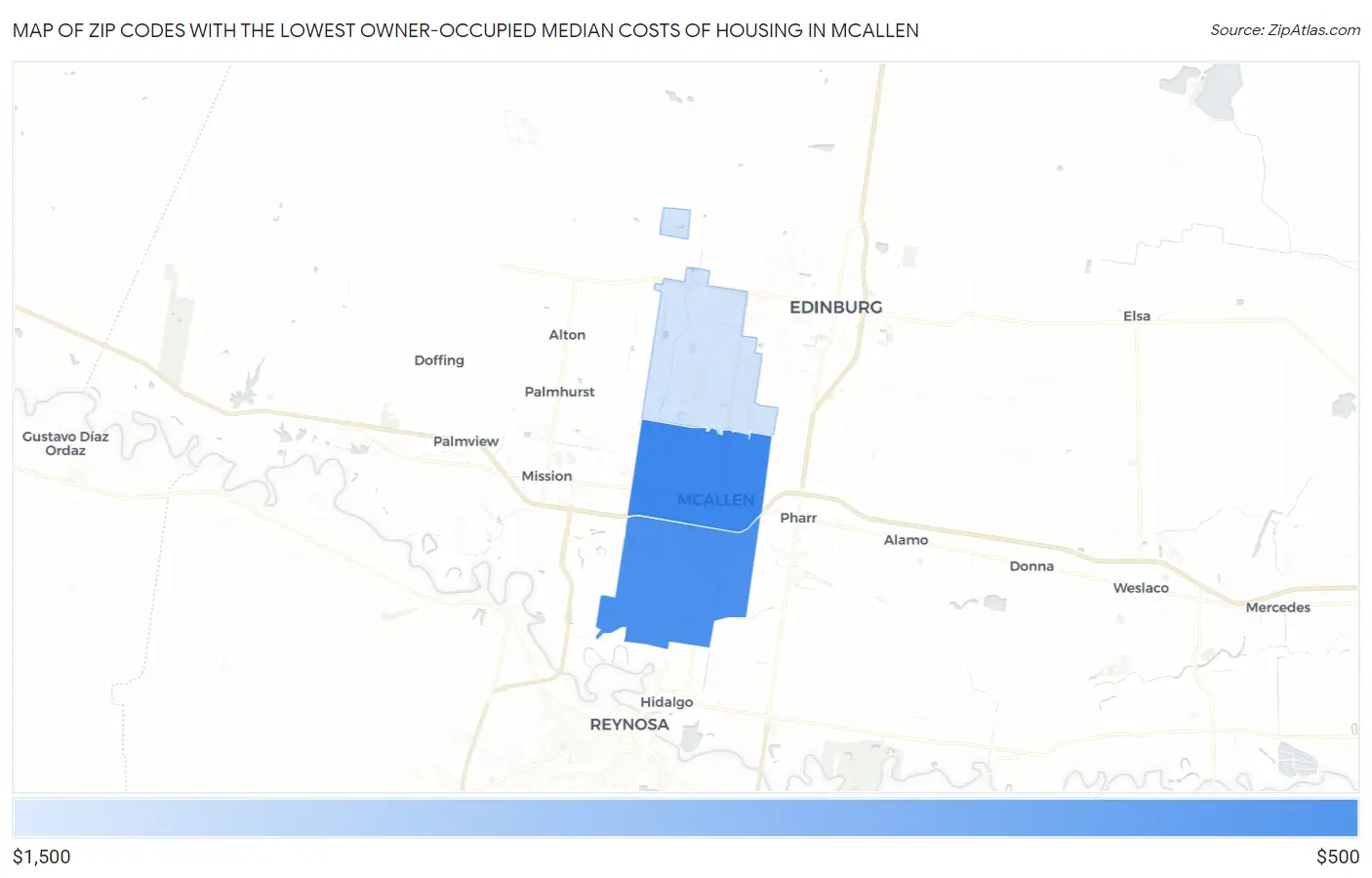 Zip Codes with the Lowest Owner-Occupied Median Costs of Housing in Mcallen Map