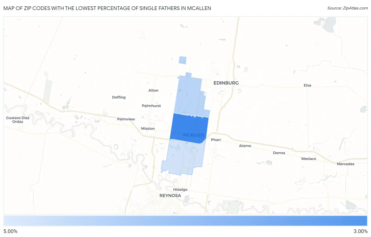 Zip Codes with the Lowest Percentage of Single Fathers in Mcallen Map
