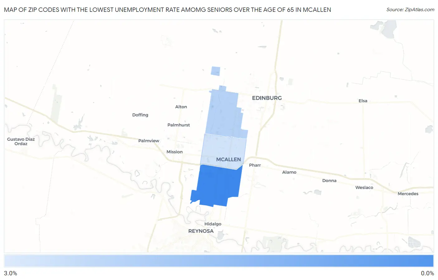 Zip Codes with the Lowest Unemployment Rate Amomg Seniors Over the Age of 65 in Mcallen Map