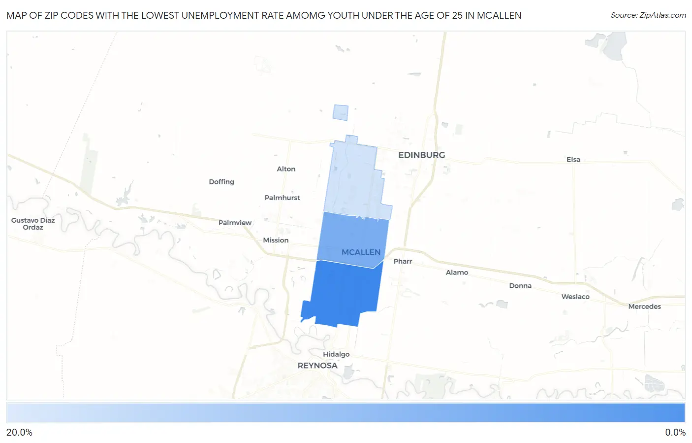 Zip Codes with the Lowest Unemployment Rate Amomg Youth Under the Age of 25 in Mcallen Map