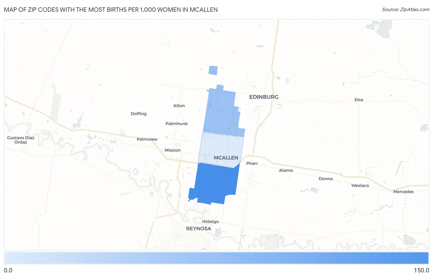 Zip Codes with the Most Births per 1,000 Women in Mcallen Map
