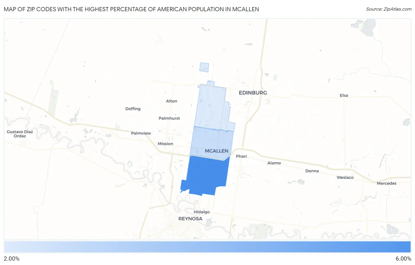 Zip Codes with the Highest Percentage of American Population in Mcallen Map