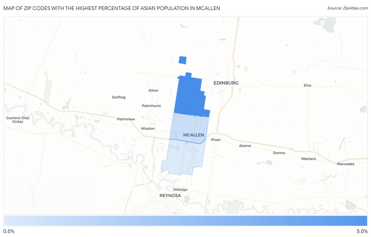 Zip Codes with the Highest Percentage of Asian Population in Mcallen Map