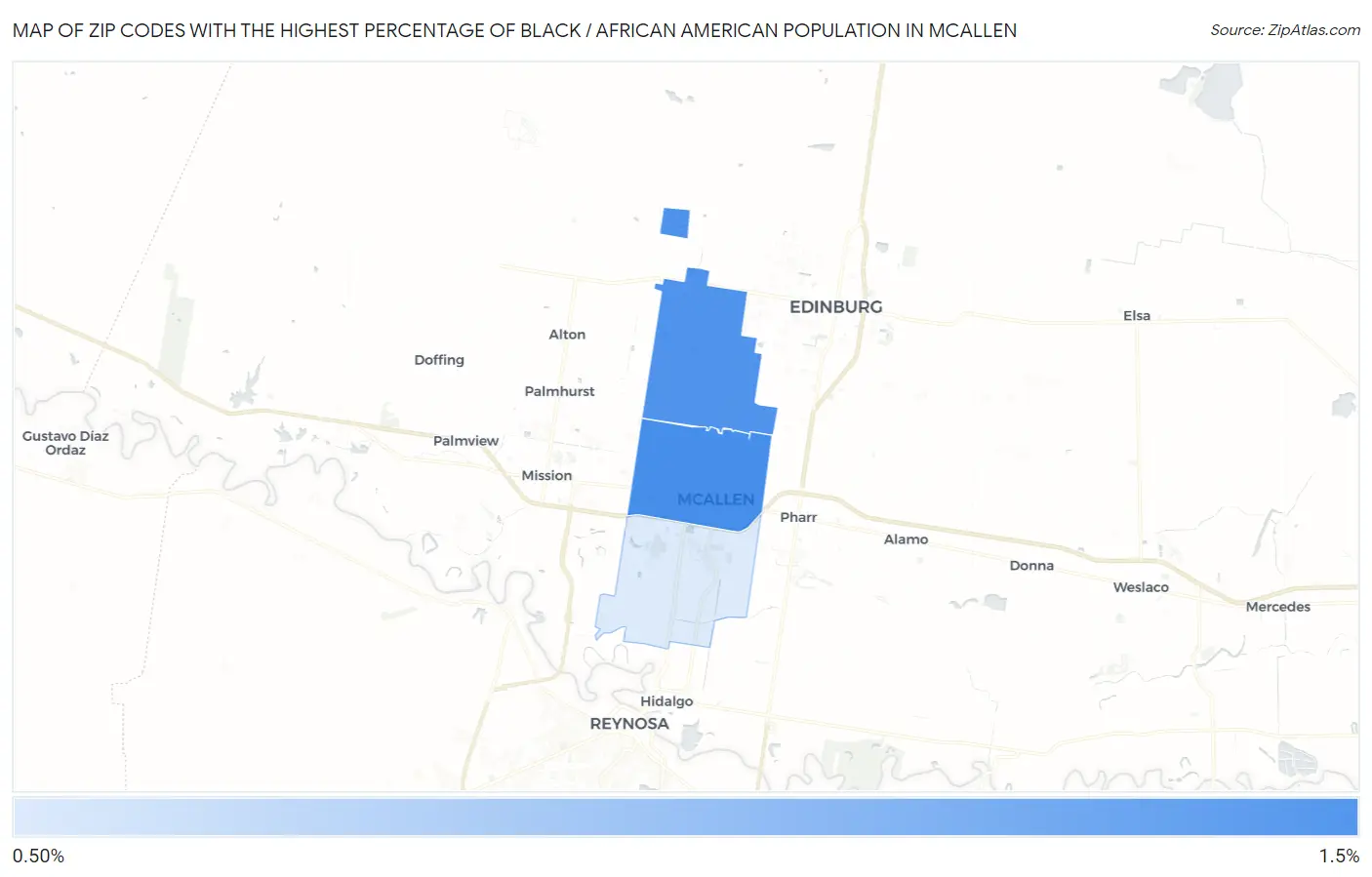 Zip Codes with the Highest Percentage of Black / African American Population in Mcallen Map