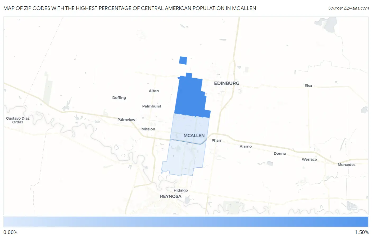 Zip Codes with the Highest Percentage of Central American Population in Mcallen Map