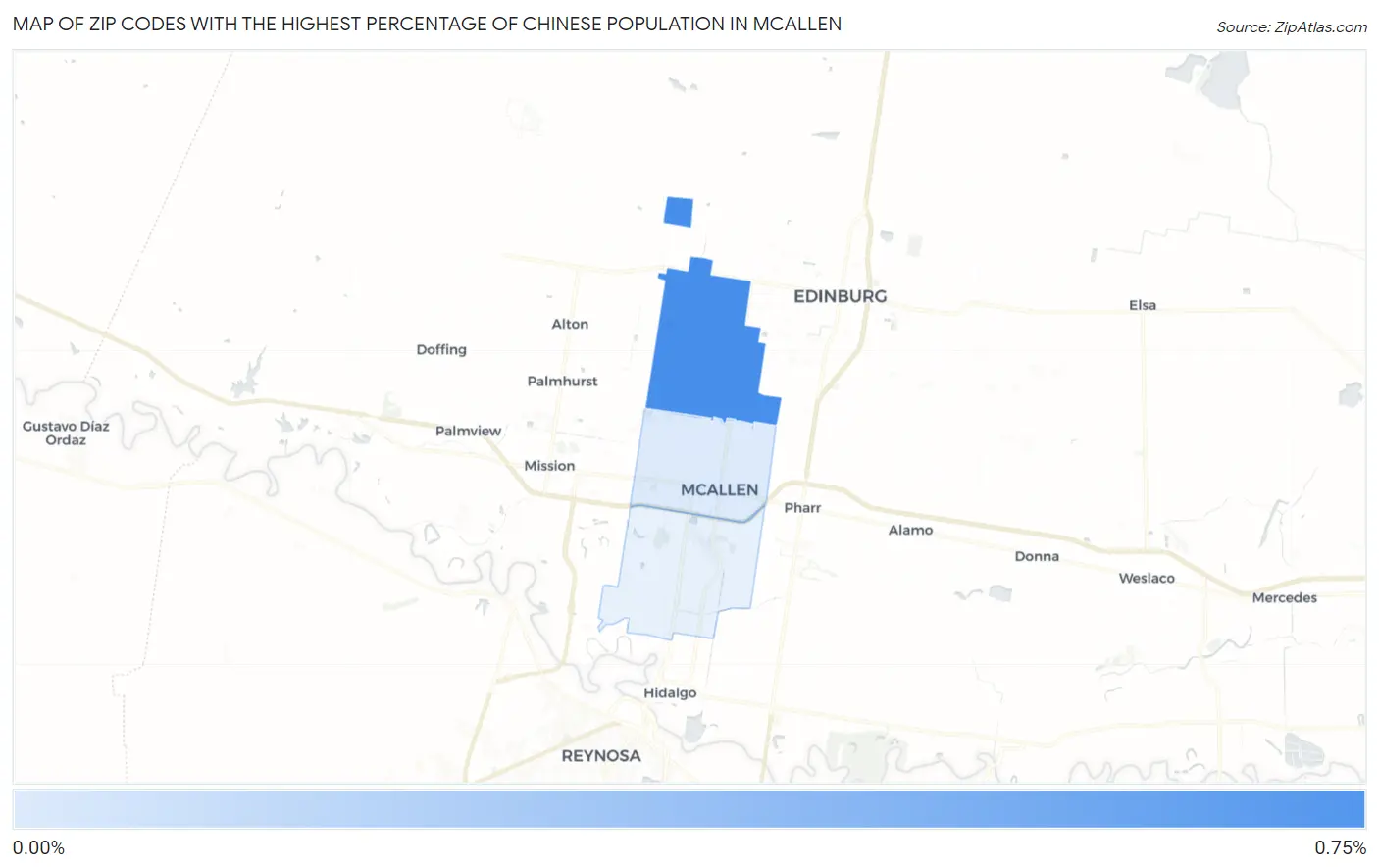 Zip Codes with the Highest Percentage of Chinese Population in Mcallen Map
