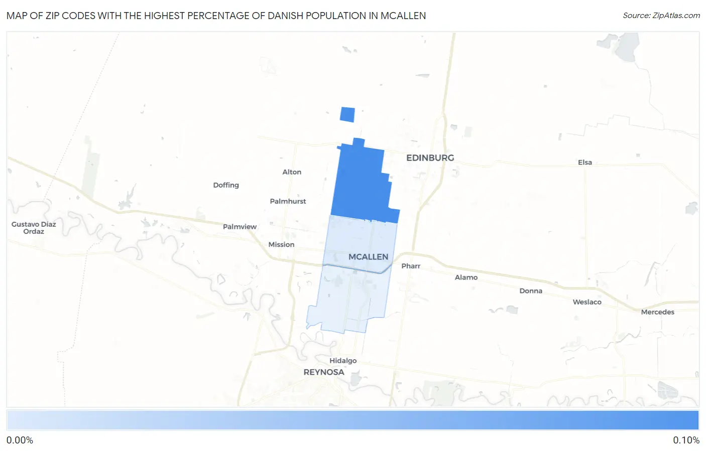 Zip Codes with the Highest Percentage of Danish Population in Mcallen Map