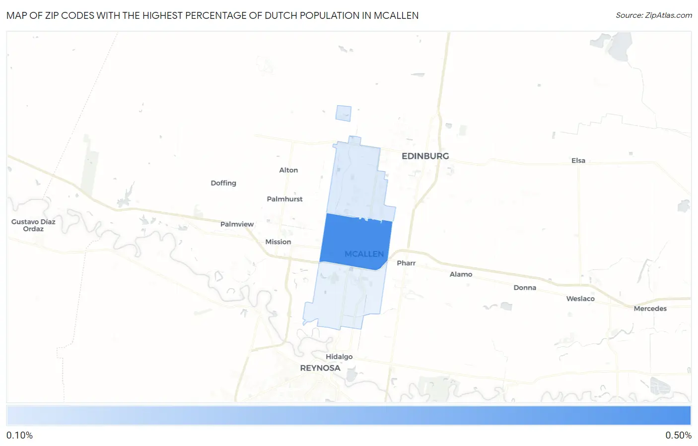 Zip Codes with the Highest Percentage of Dutch Population in Mcallen Map