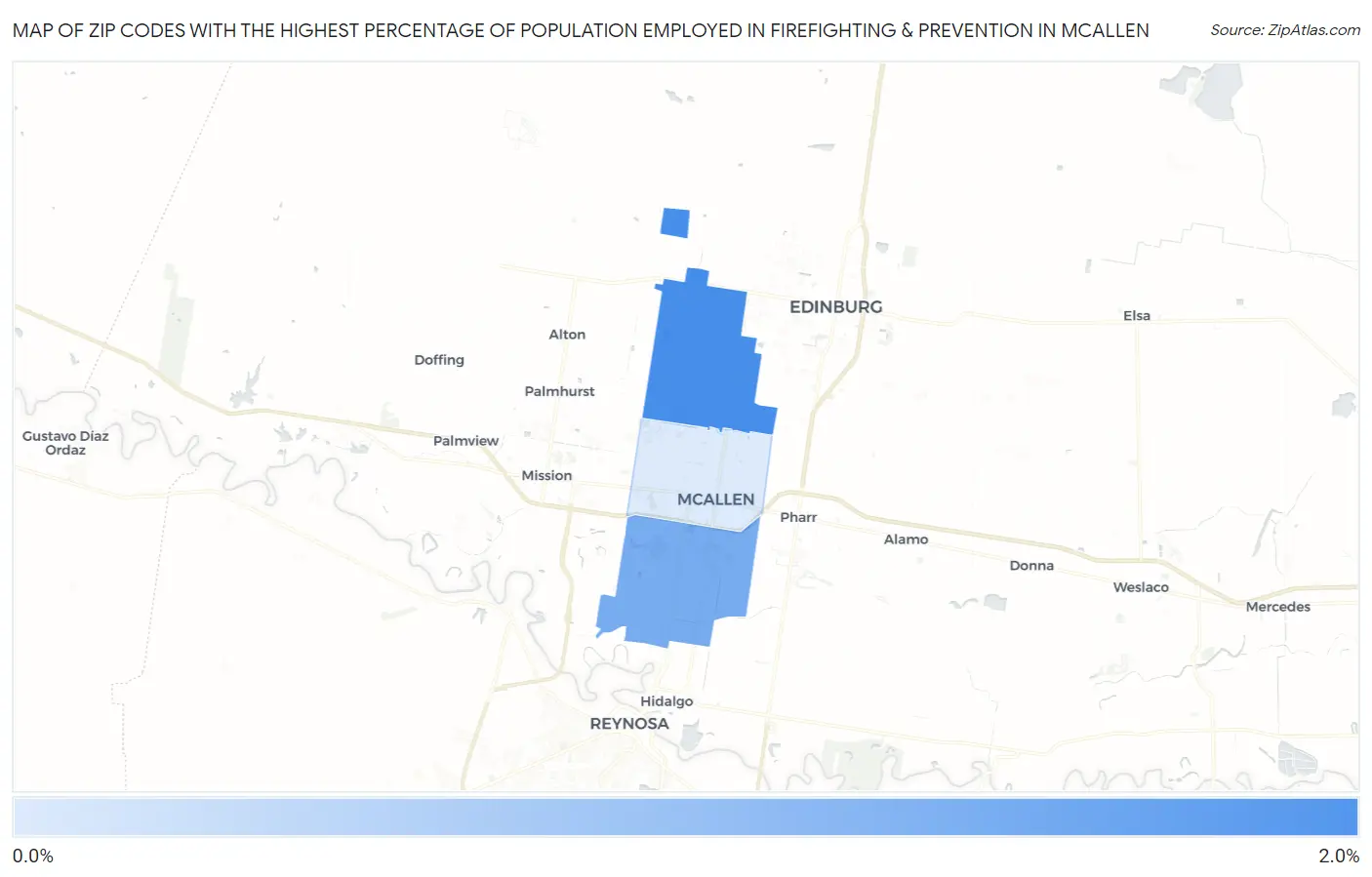 Zip Codes with the Highest Percentage of Population Employed in Firefighting & Prevention in Mcallen Map
