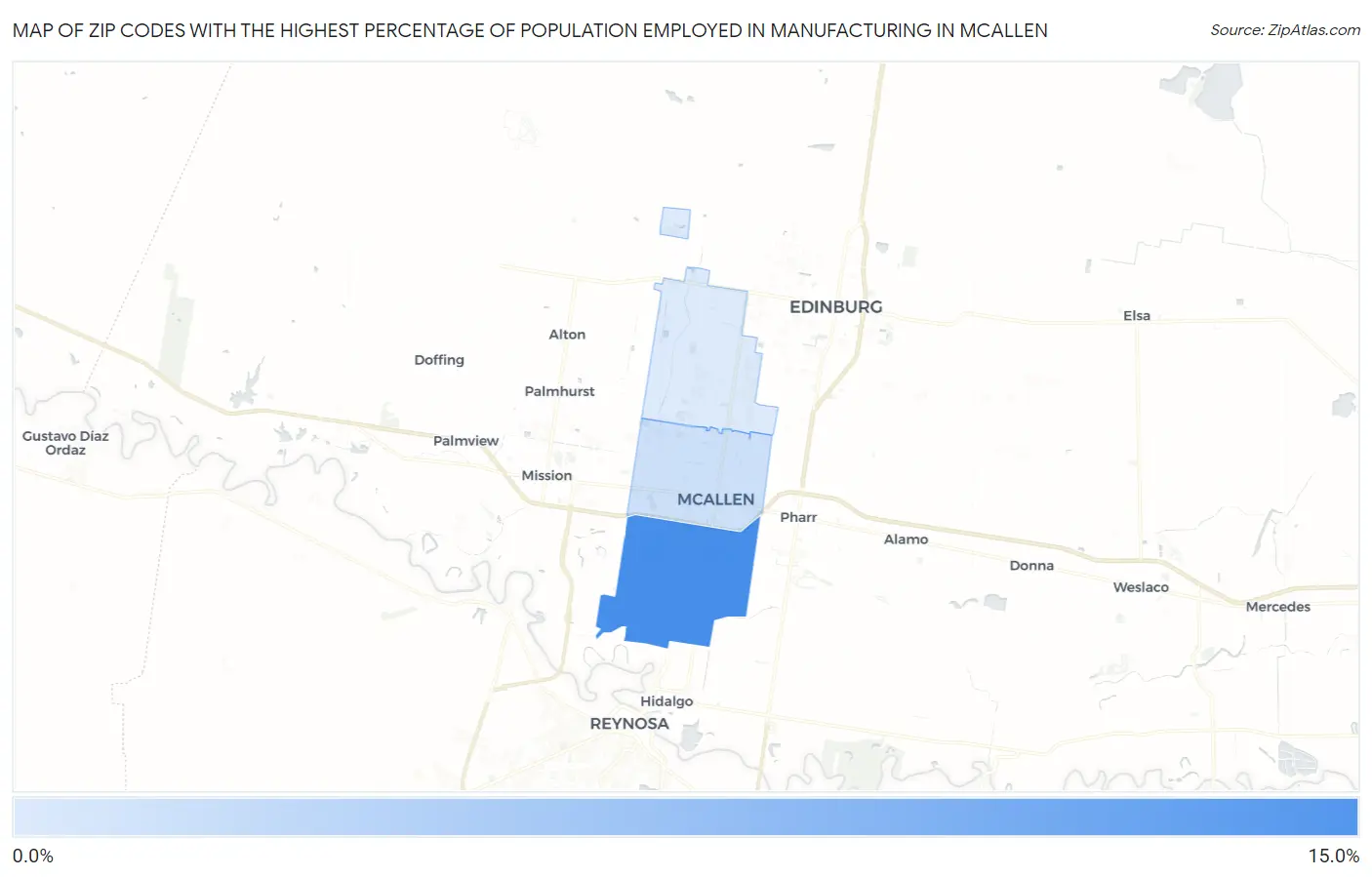 Zip Codes with the Highest Percentage of Population Employed in Manufacturing in Mcallen Map