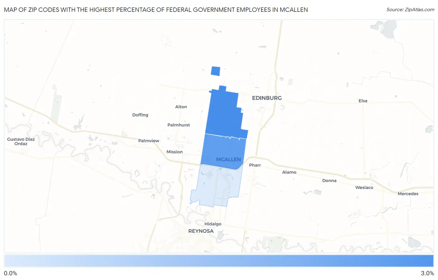 Zip Codes with the Highest Percentage of Federal Government Employees in Mcallen Map