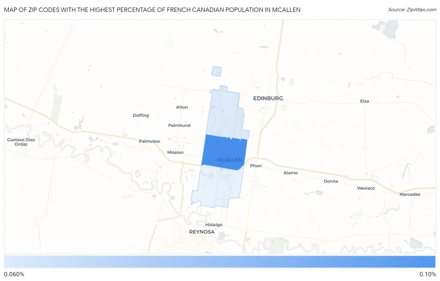 Zip Codes with the Highest Percentage of French Canadian Population in Mcallen Map