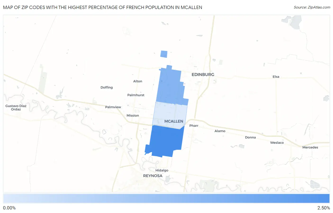 Zip Codes with the Highest Percentage of French Population in Mcallen Map