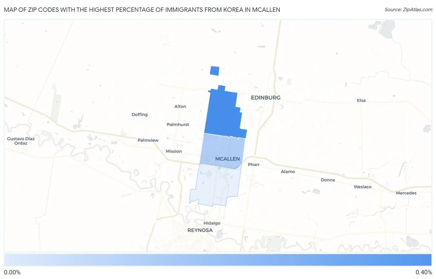 Zip Codes with the Highest Percentage of Immigrants from Korea in Mcallen Map