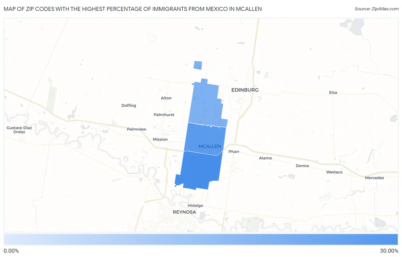 Zip Codes with the Highest Percentage of Immigrants from Mexico in Mcallen Map