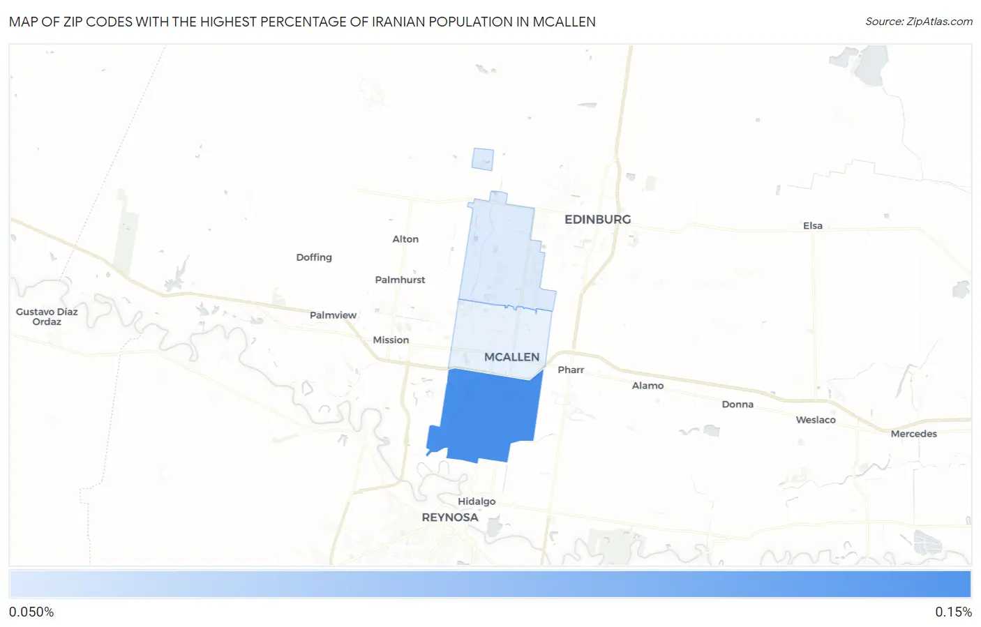 Zip Codes with the Highest Percentage of Iranian Population in Mcallen Map