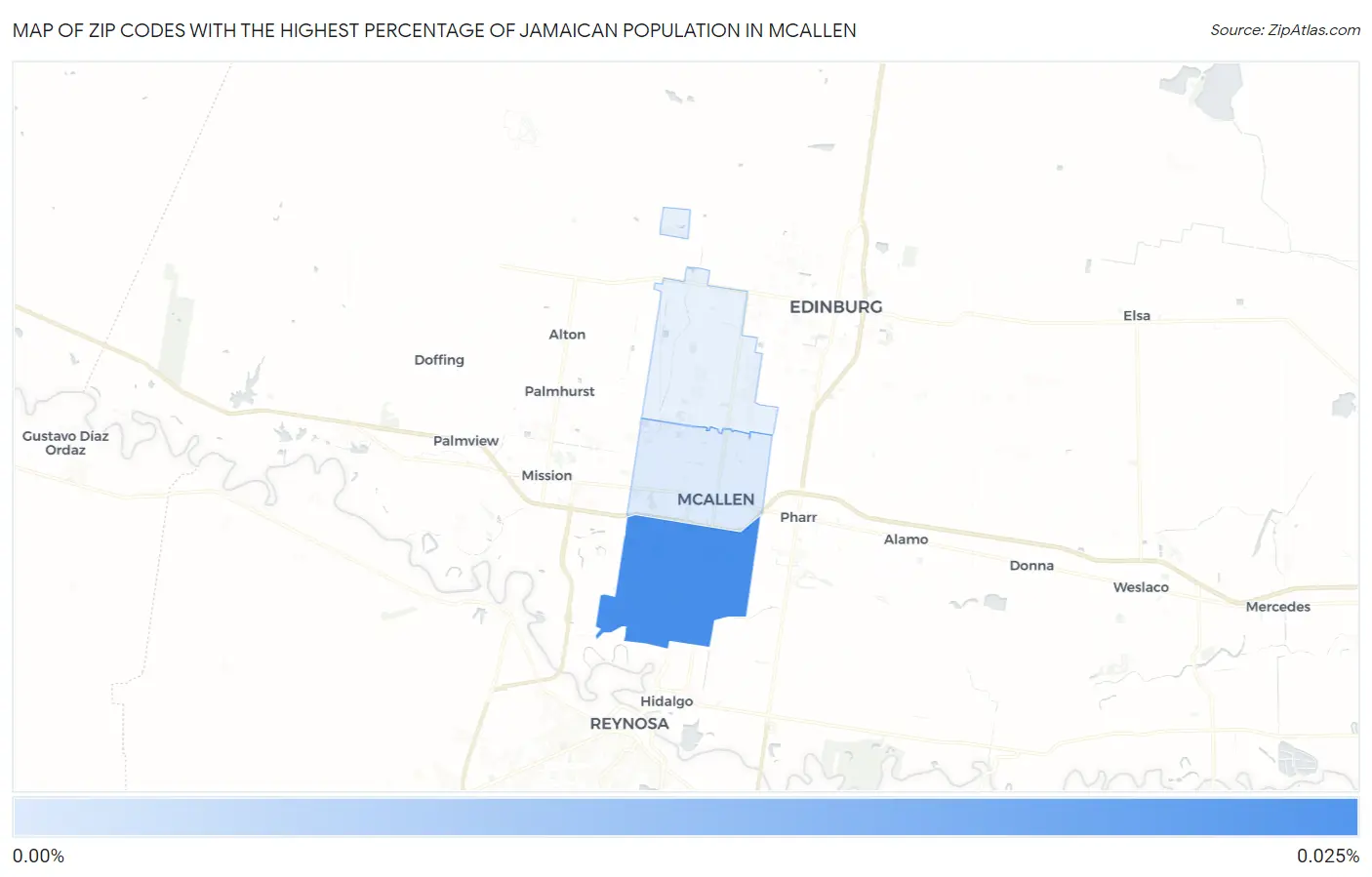 Zip Codes with the Highest Percentage of Jamaican Population in Mcallen Map
