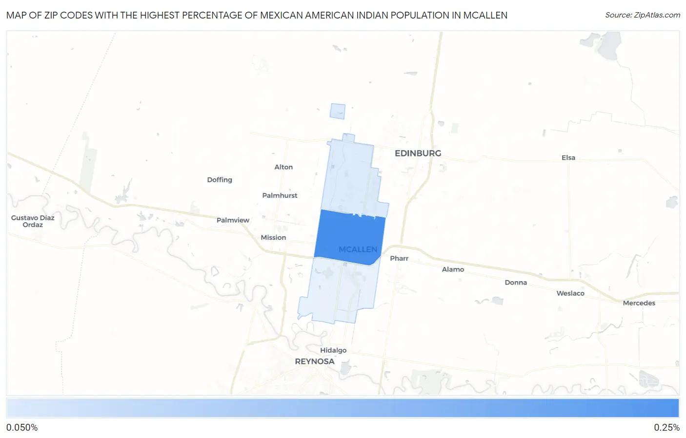 Zip Codes with the Highest Percentage of Mexican American Indian Population in Mcallen Map