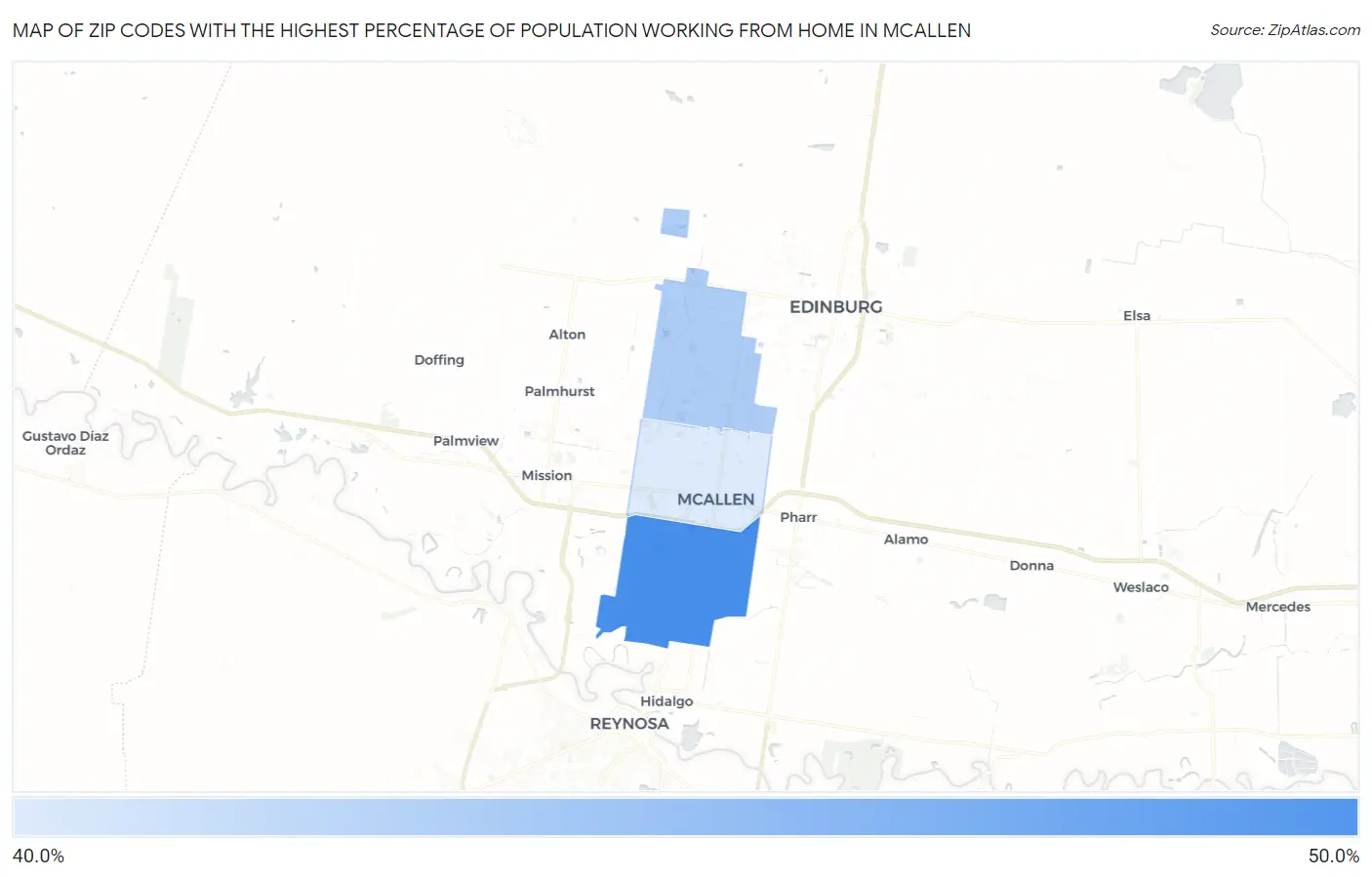 Zip Codes with the Highest Percentage of Population Working from Home in Mcallen Map