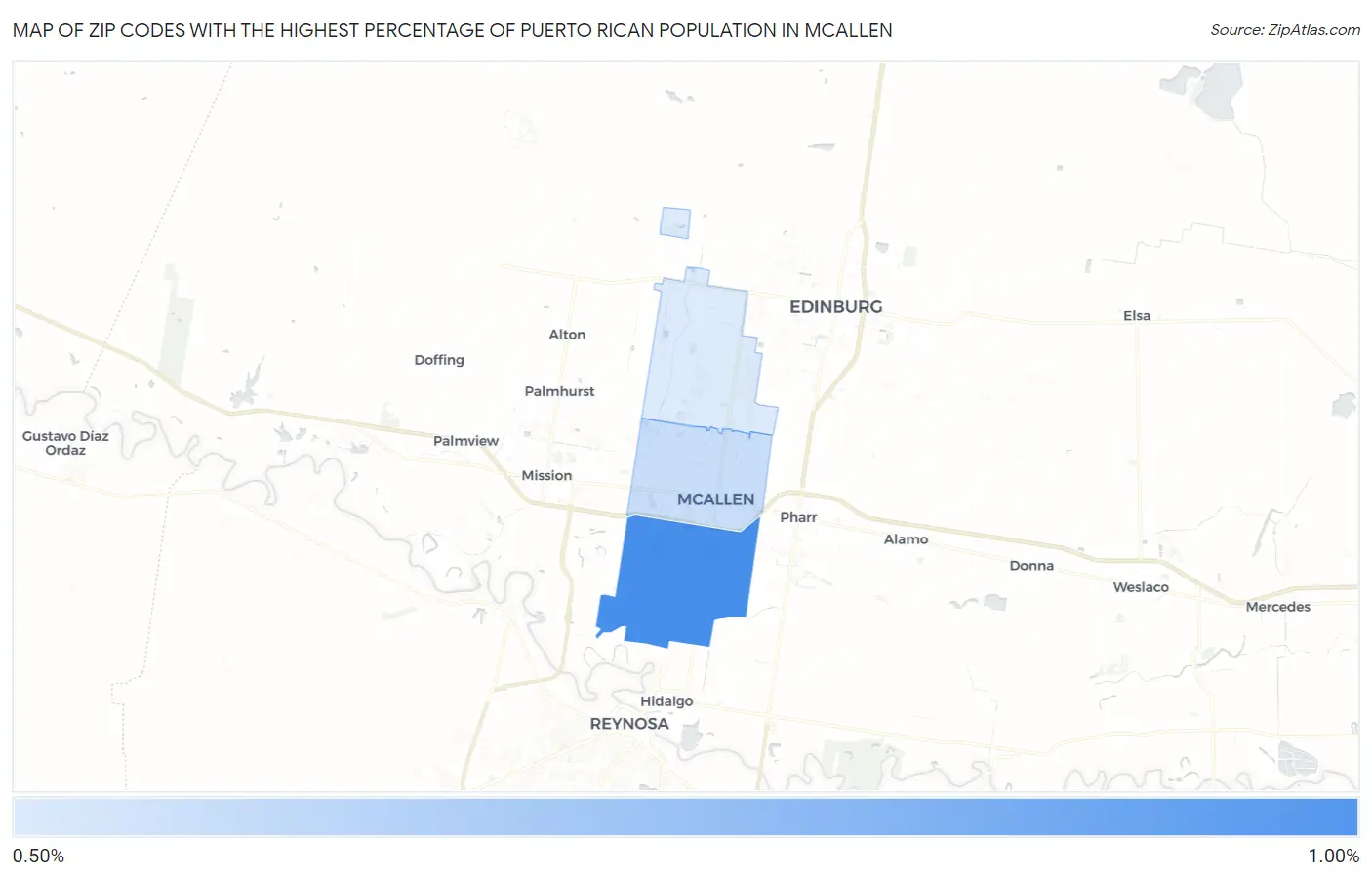 Zip Codes with the Highest Percentage of Puerto Rican Population in Mcallen Map