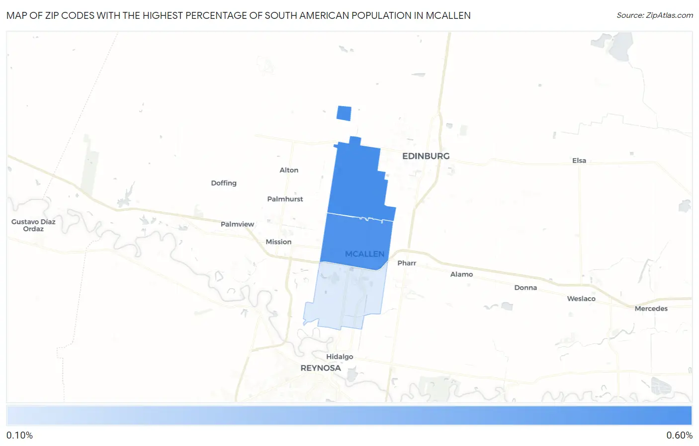 Zip Codes with the Highest Percentage of South American Population in Mcallen Map