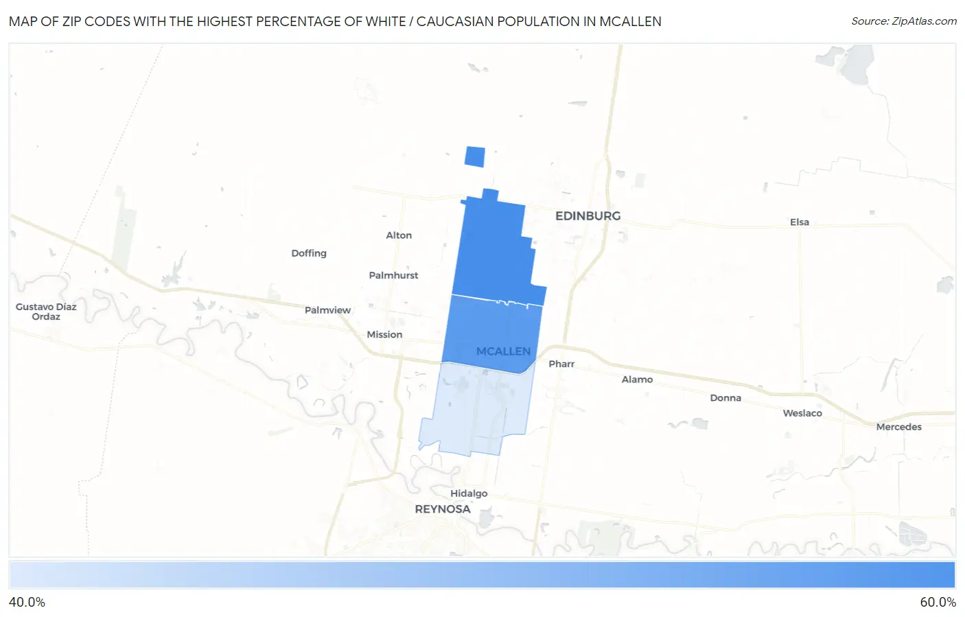 Zip Codes with the Highest Percentage of White / Caucasian Population in Mcallen Map