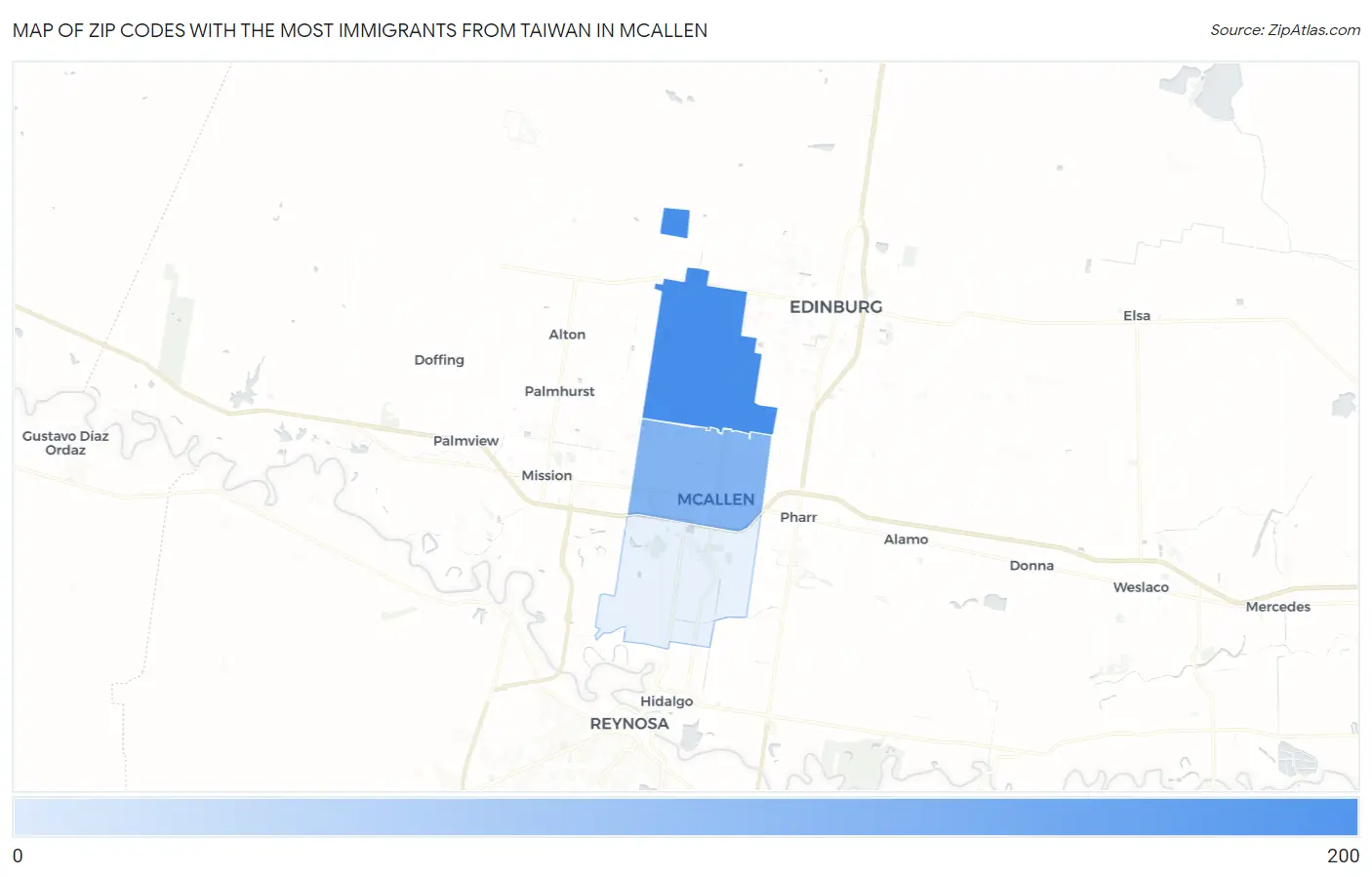 Zip Codes with the Most Immigrants from Taiwan in Mcallen Map