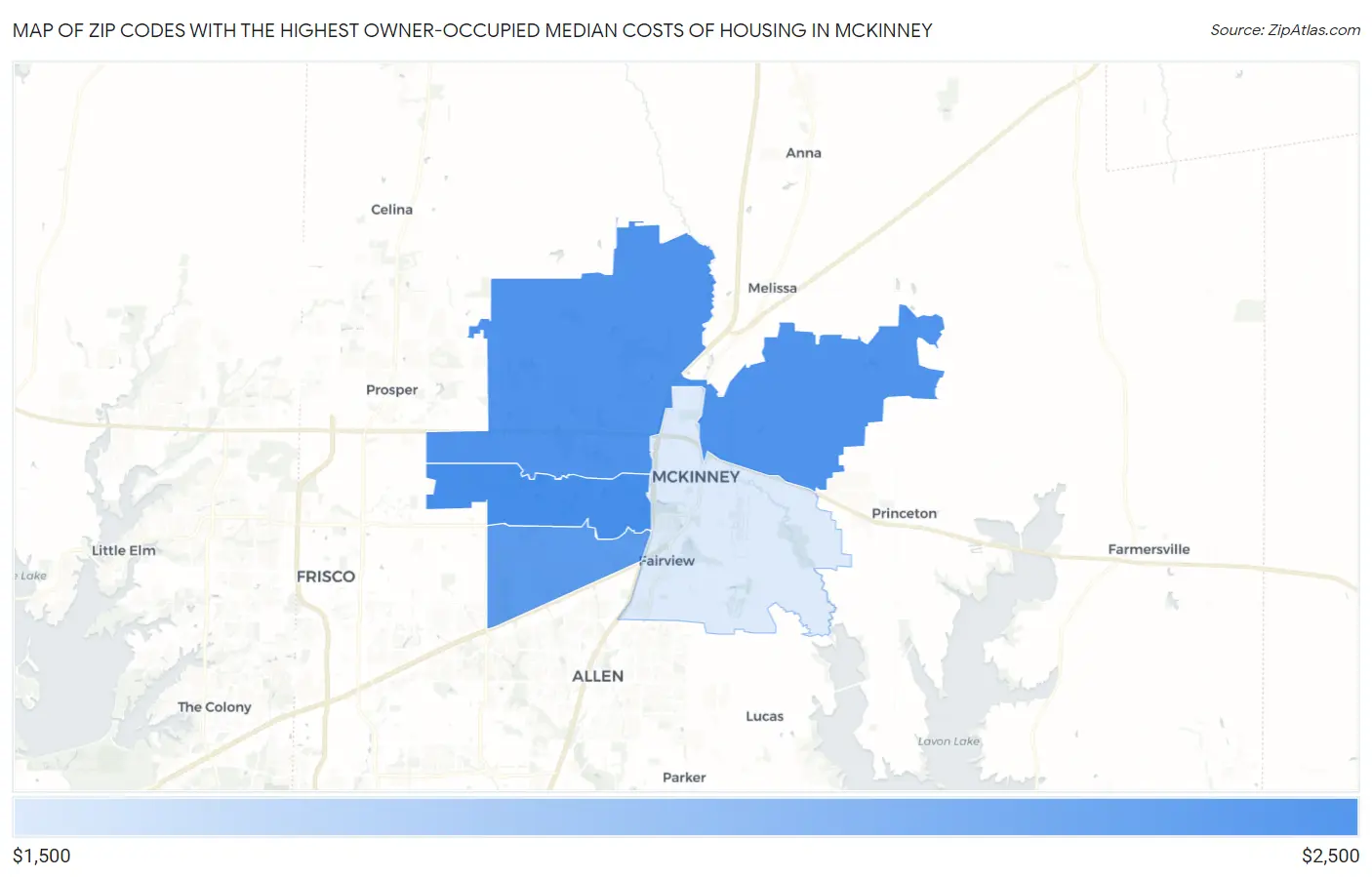 Zip Codes with the Highest Owner-Occupied Median Costs of Housing in Mckinney Map