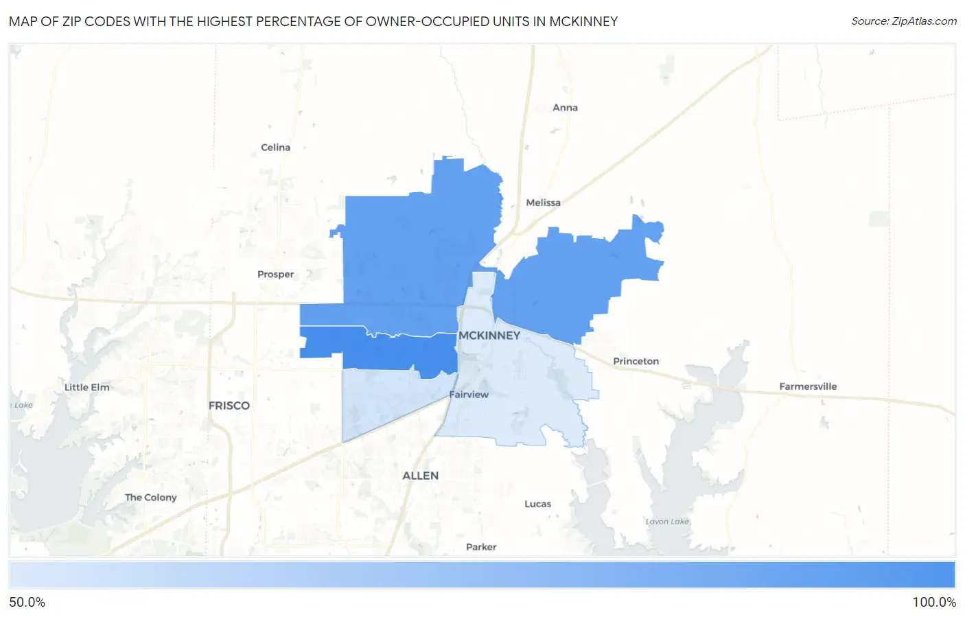 Zip Codes with the Highest Percentage of Owner-Occupied Units in Mckinney Map